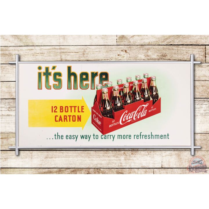 Coca Cola It's Here 12 Bottle Carton Framed Cardboard Sign