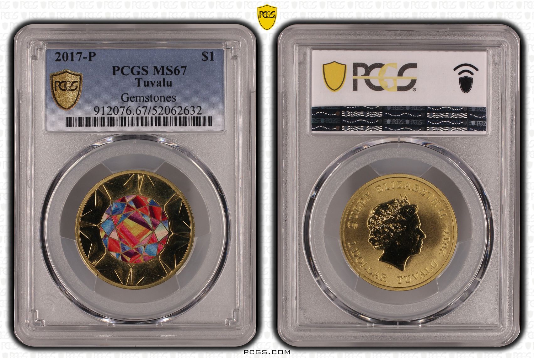 Tuvalu, Elizabeth II, Gemstones, One Dollar, 2017-P, PCGS MS67