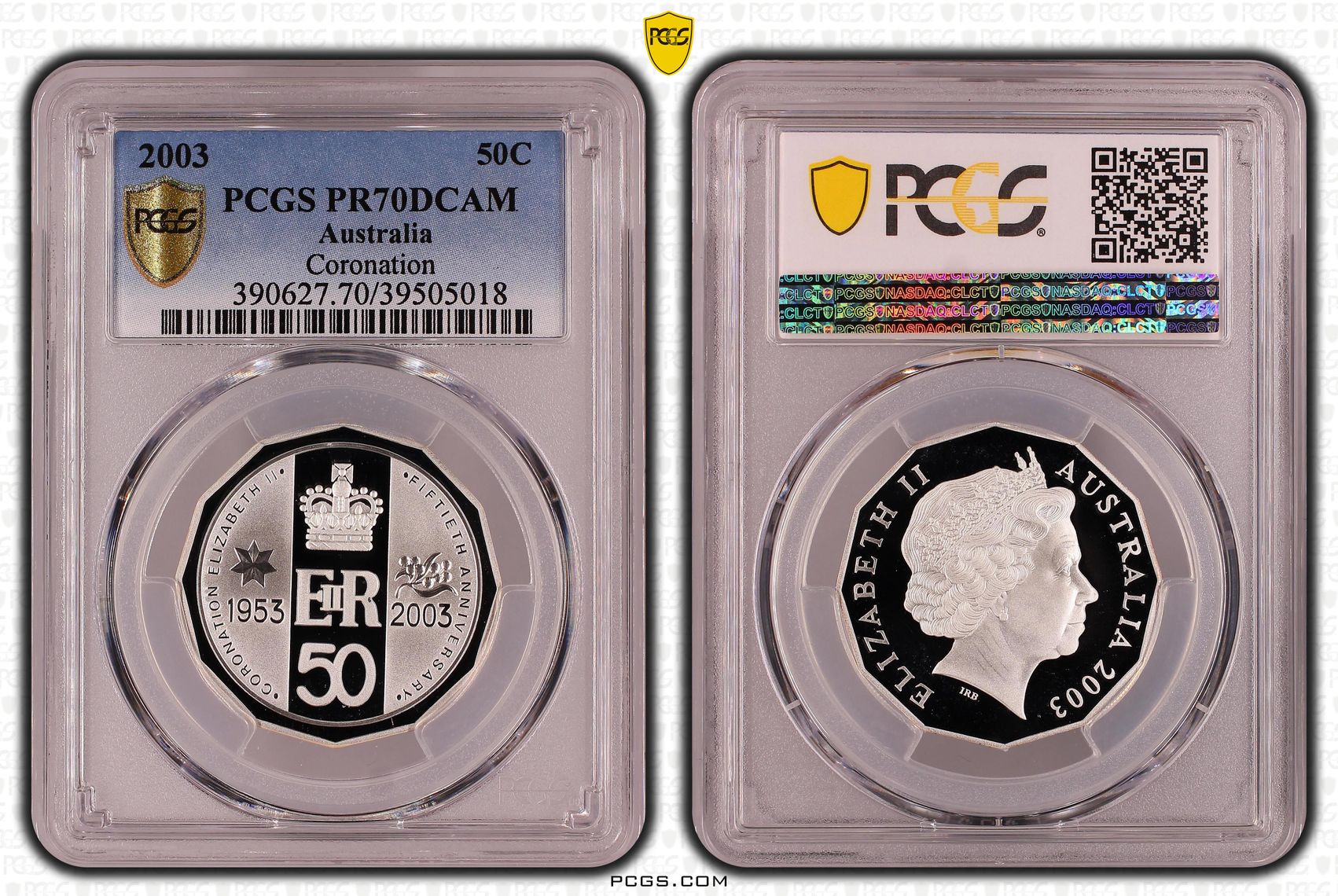 Coronation Silver, POP 17/0, Fifty Cent, 2003, PCGS PR70DCAM