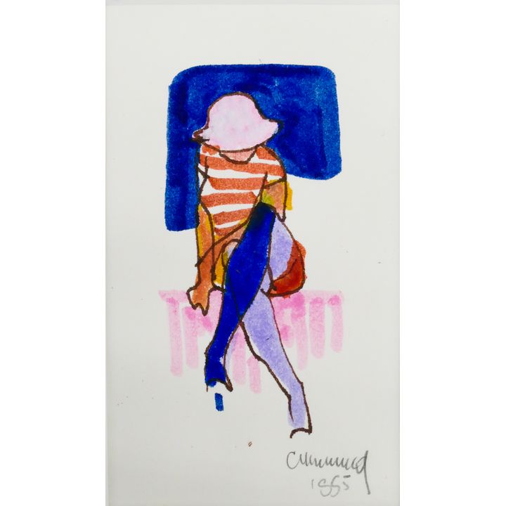 William Cumming 'Lady with Bucket Hat' 1995 Gouache & Marker on Paper.