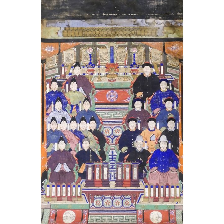 Chinese Qing Ancestral Painting on Cloth 74''x47''