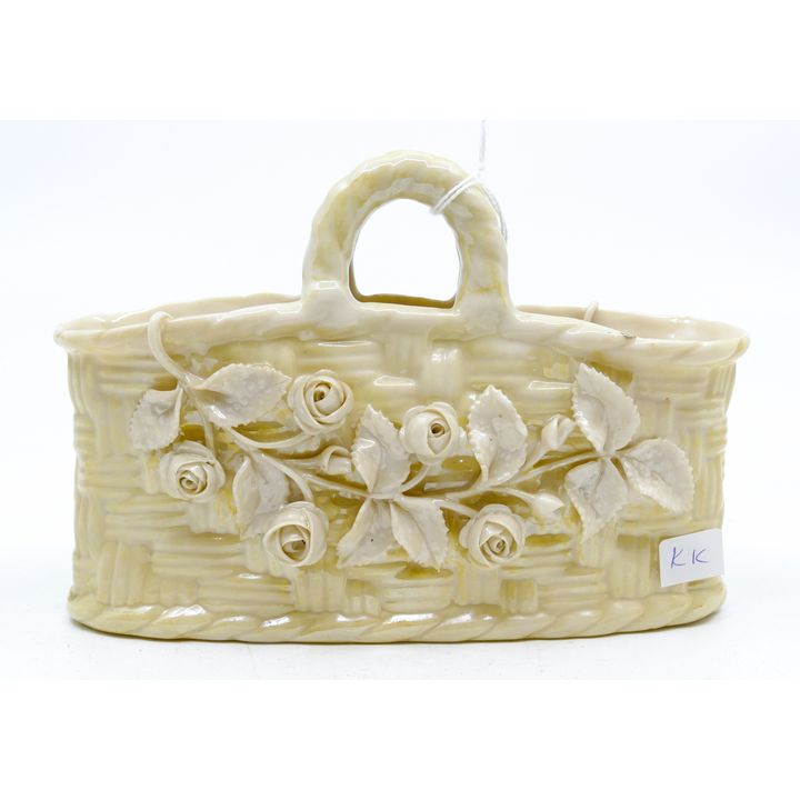 Vintage Belleck Rose & Sunflower Porcelain Basket 6''