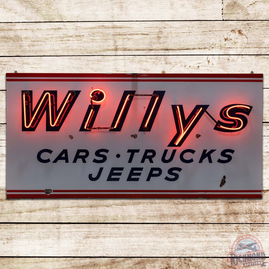Willys Cars Trucks Jeeps 6' SS Porcelain Neon Sign