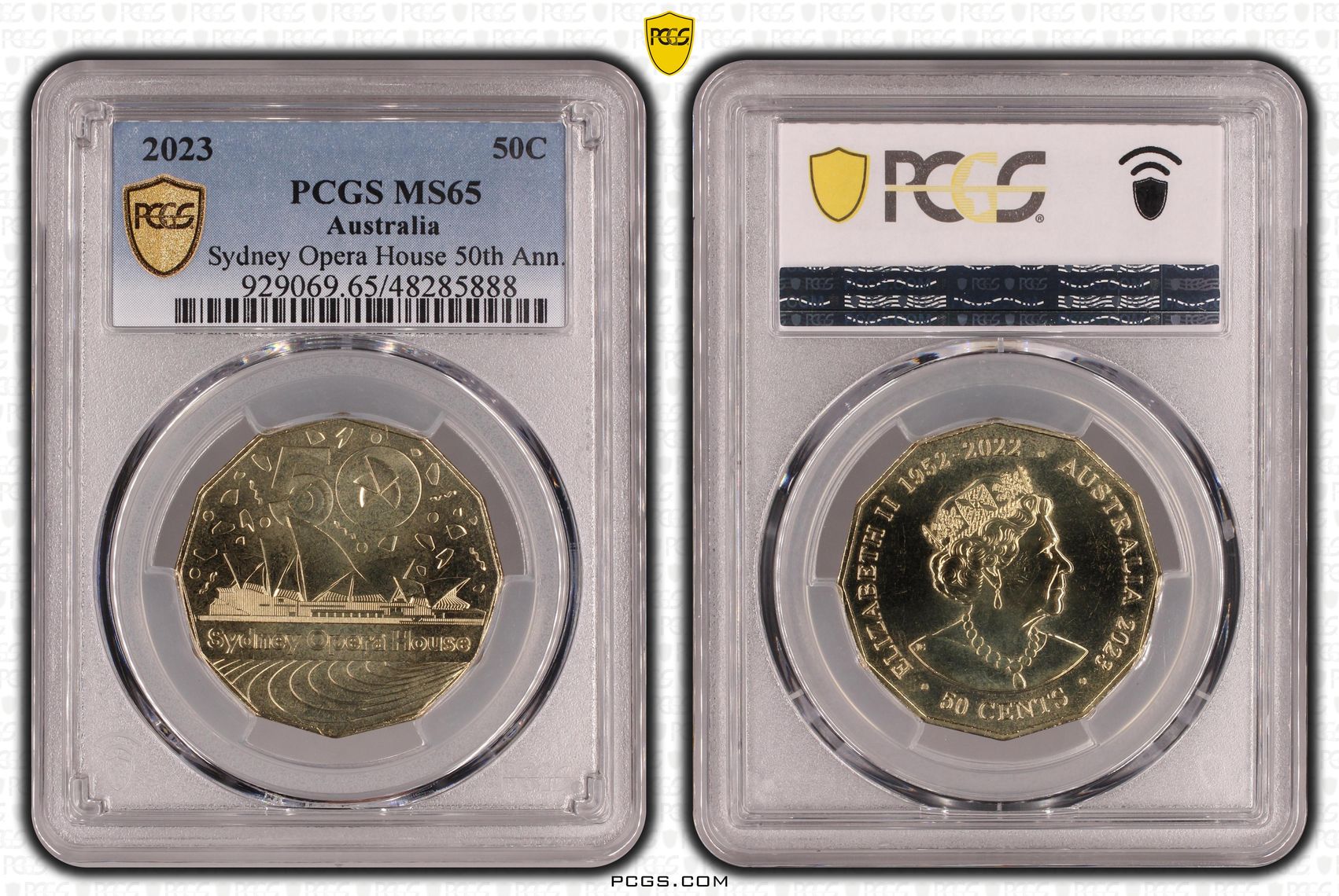 Sydney Opera House 50th Ann., Fifty Cent, 2023, PCGS MS65