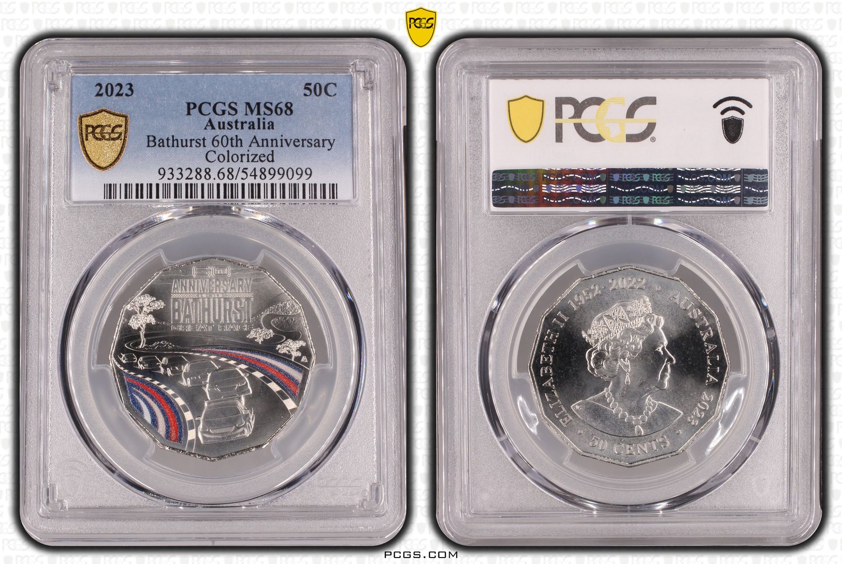 Bathurst 60th Anniversary Colourised, Fifty Cent, 2023, PCGS MS68