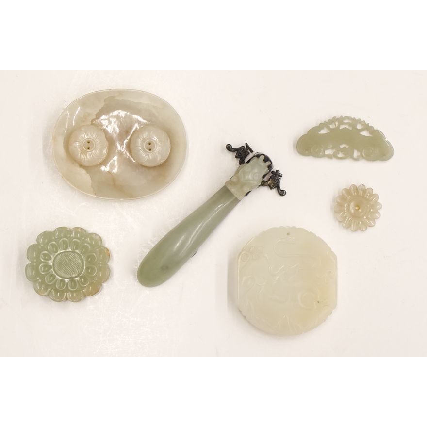6pc Chinese Jade Buttons & Ornaments