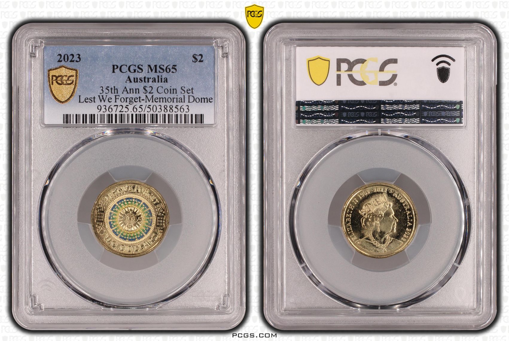 35th Ann $2 Coin Set Colorized Lest we Forget-Memorial Dome, Two Dollar, 2023, PCGS MS65