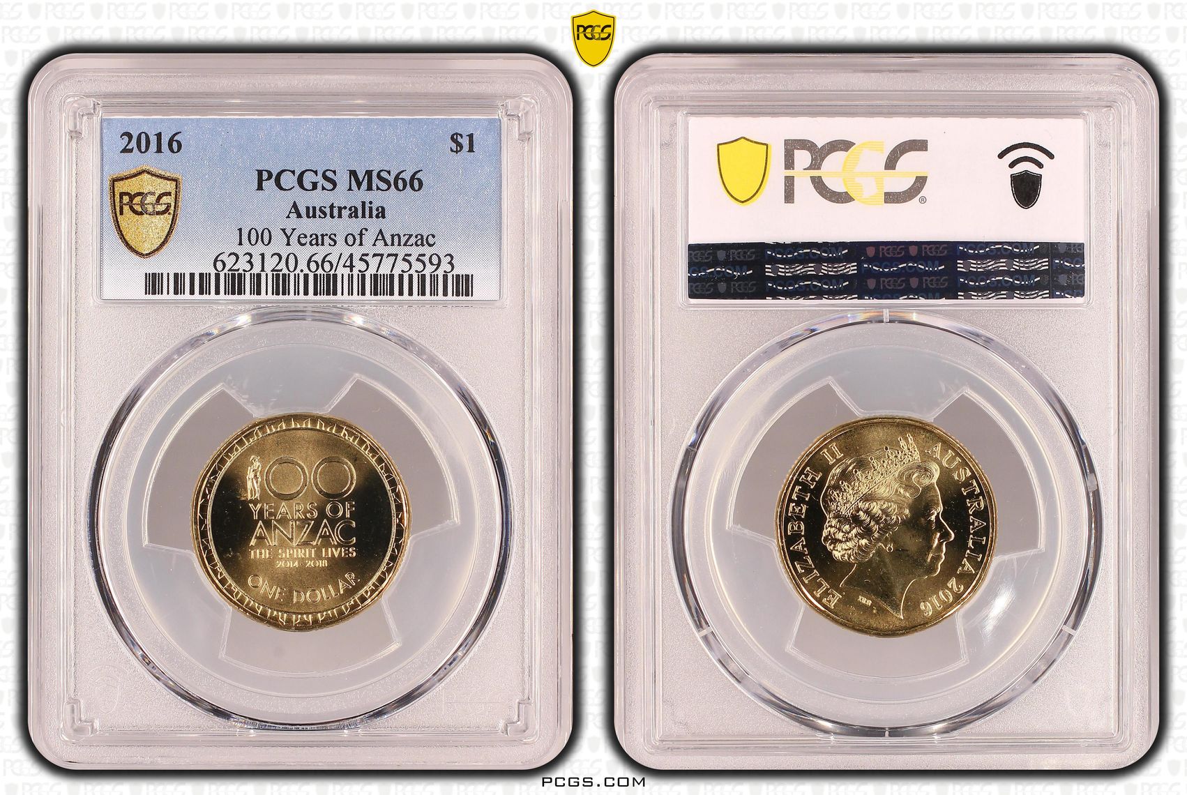 100 Years of Anzac, One Dollar, 2016, PCGS MS66