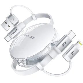 Peachz Multi Charging Cable 4 in 1 Retractable USB C Cable 60W Retractable | DEFECTIVE