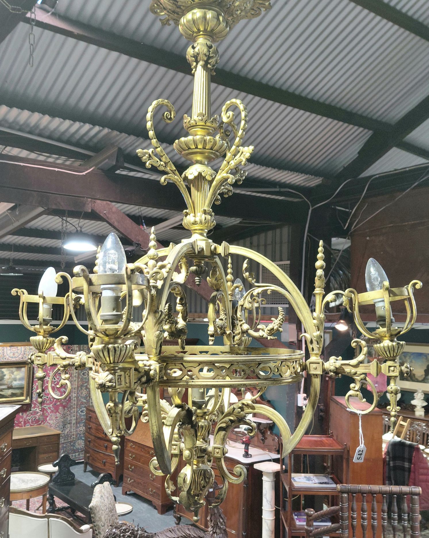 Impressive Italian Gilt Brass Chandelier