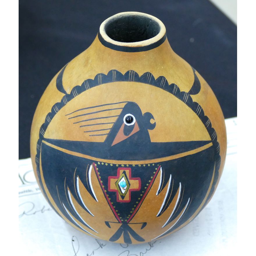 Robert Rivera Painted Bird Small Gourd 5''