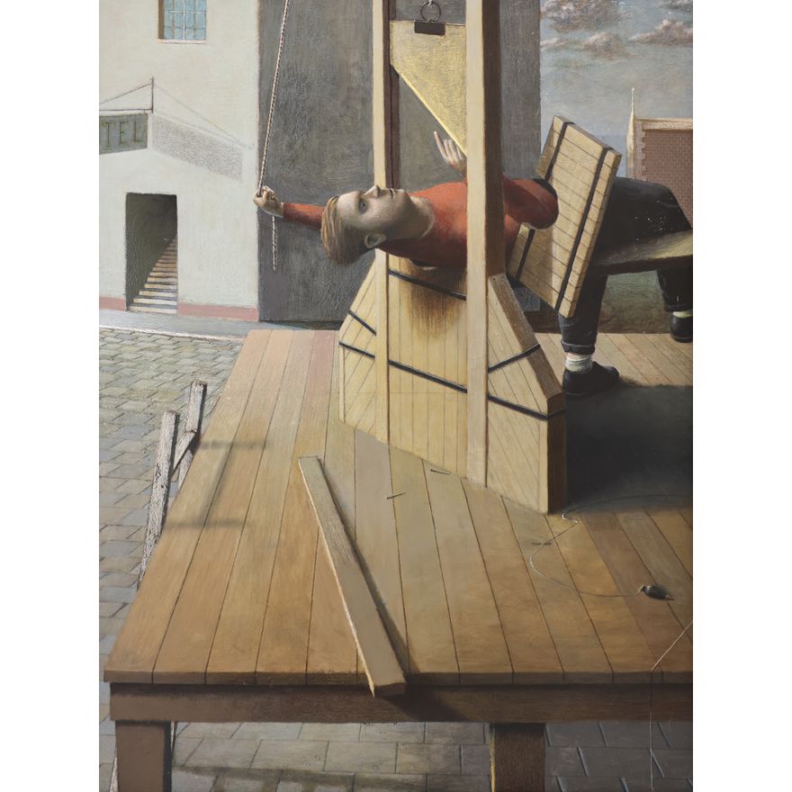 Jay Cunningham ''Surrealist Guillotine'' Large Oil Painting
