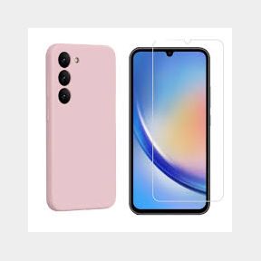 Silicone cover with glass protector for Samsung galaxy A24 5G - Pink - Samsung Galaxy A24 | 51745/1627 SN B3 (S3)