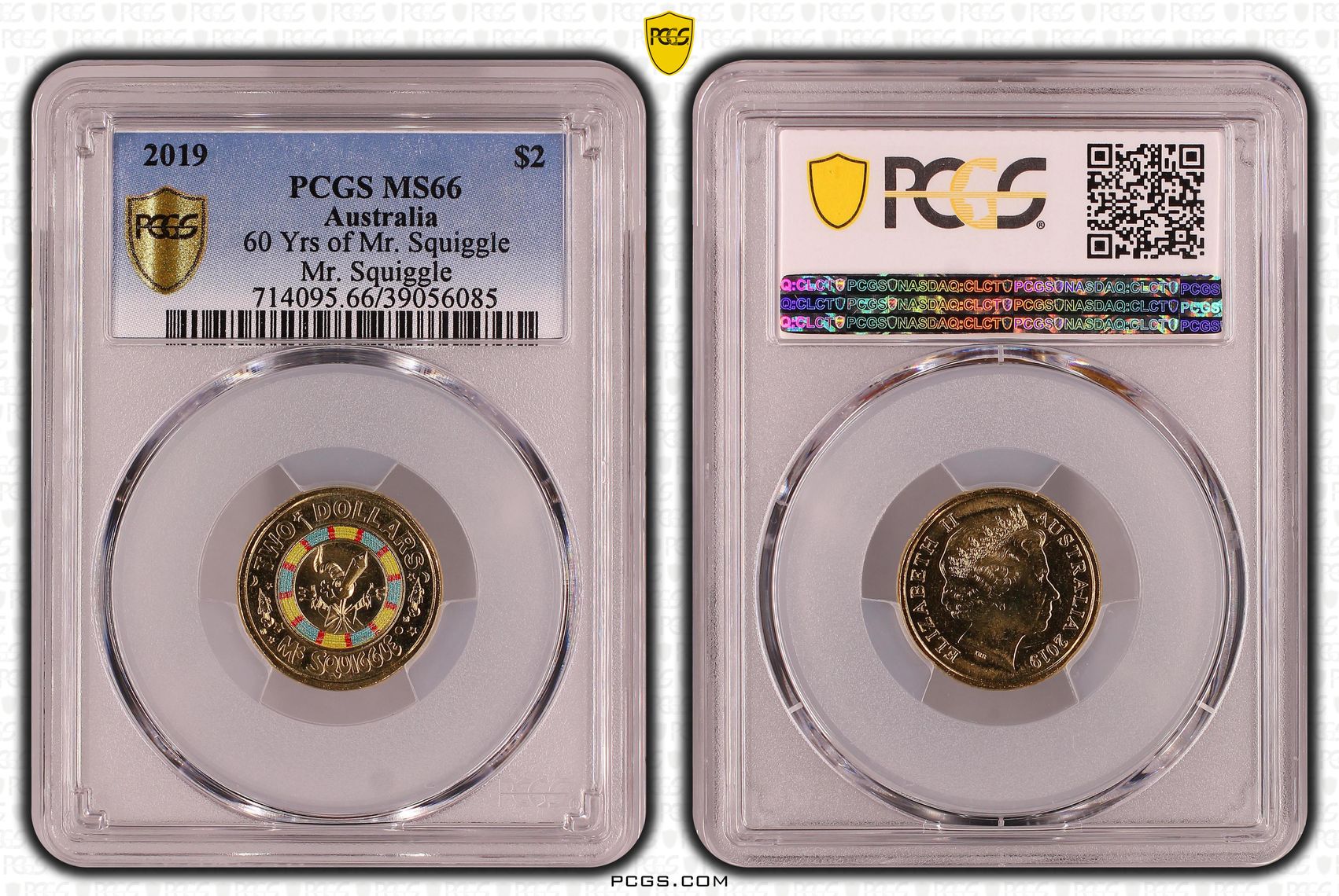 60 Yrs of Mr. Squiggle - Mr. Squiggle Colorized, Two Dollar, 2019, PCGS MS66