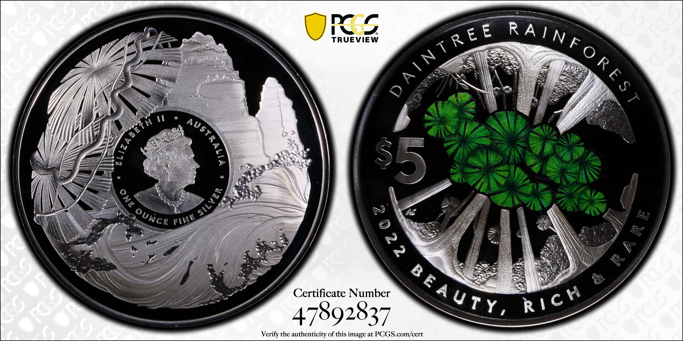 Daintree Rainforest Colorized, Five Dollar, 2022, PCGS PR69DCAM