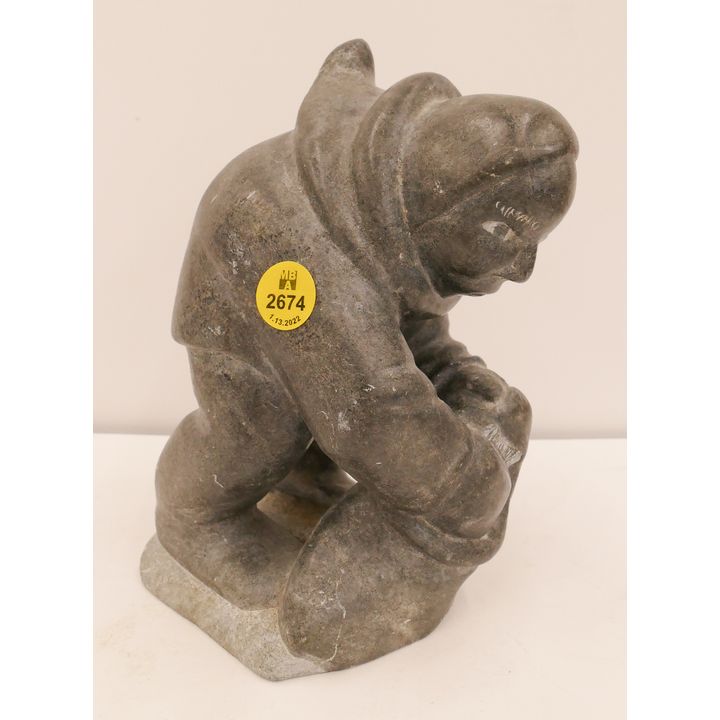 Alaskan Inuit Soapstone Seal Hunter Sculpture- 7.5''
