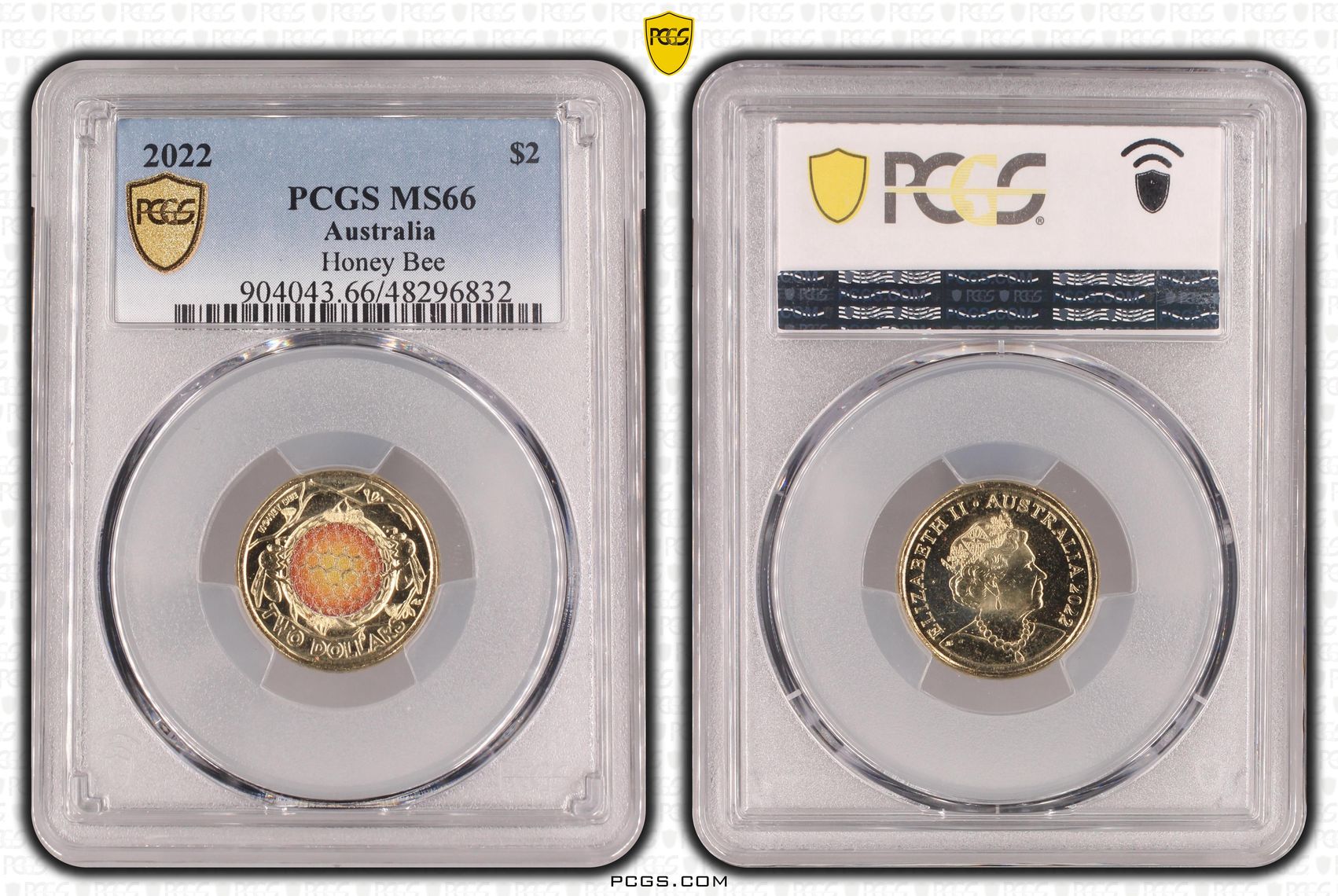 Honey Bee Colourised, Two Dollar, 2022, PCGS MS66