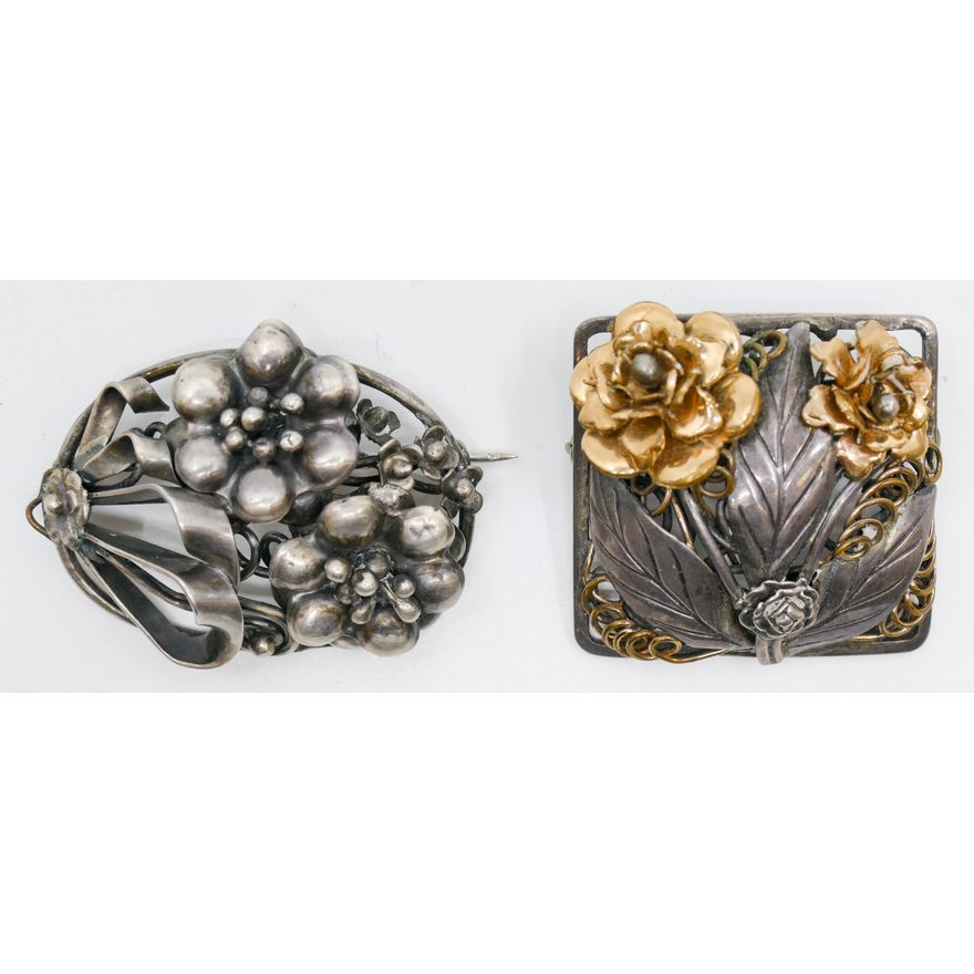 2pc Hobe Sterling Floral Brooches 1.5'' Approx. - 33 Grams TW