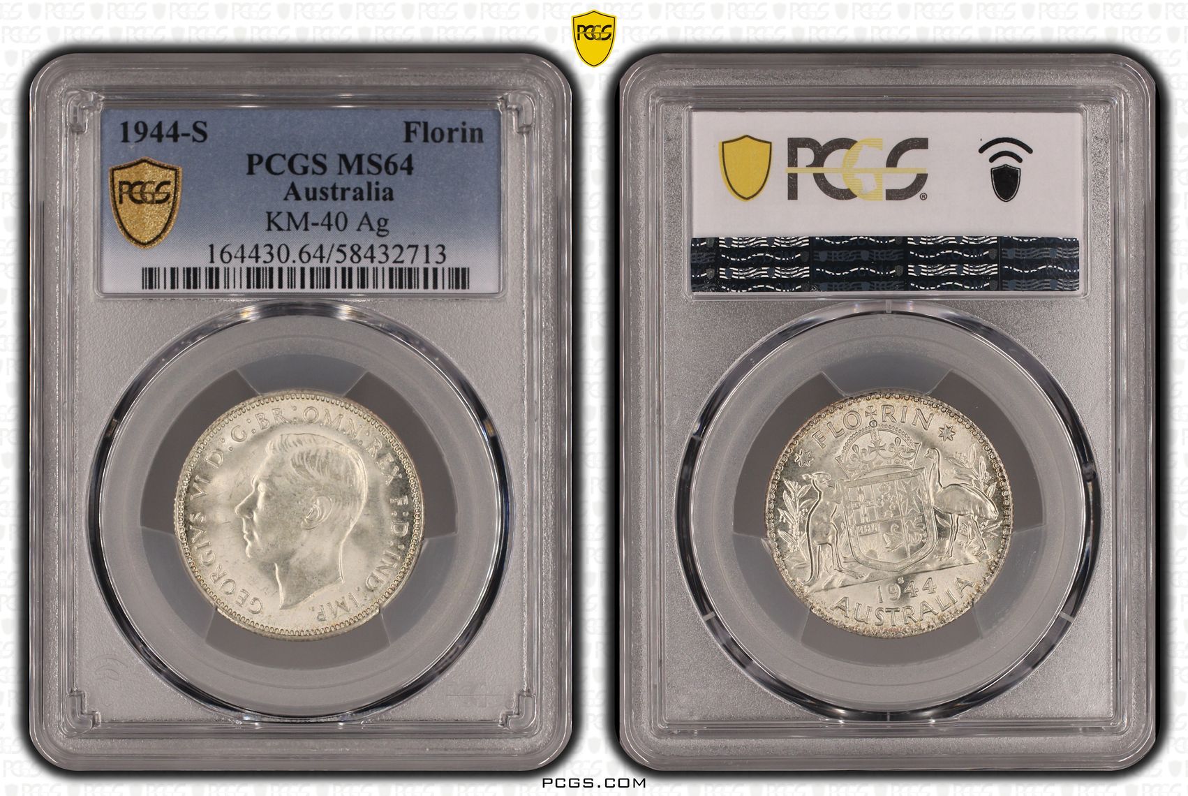 George VI, Florin, 1944-S, PCGS MS64
