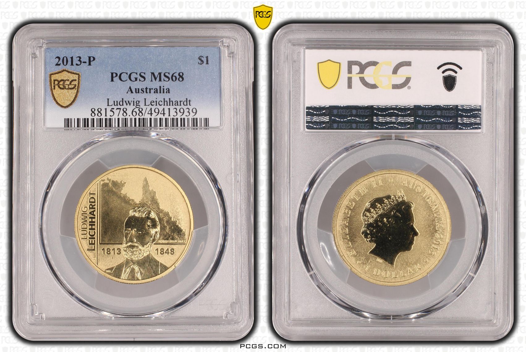 Elizabeth II, Ludwig Leichhardt , One Dollar, 2013-P, PCGS MS68