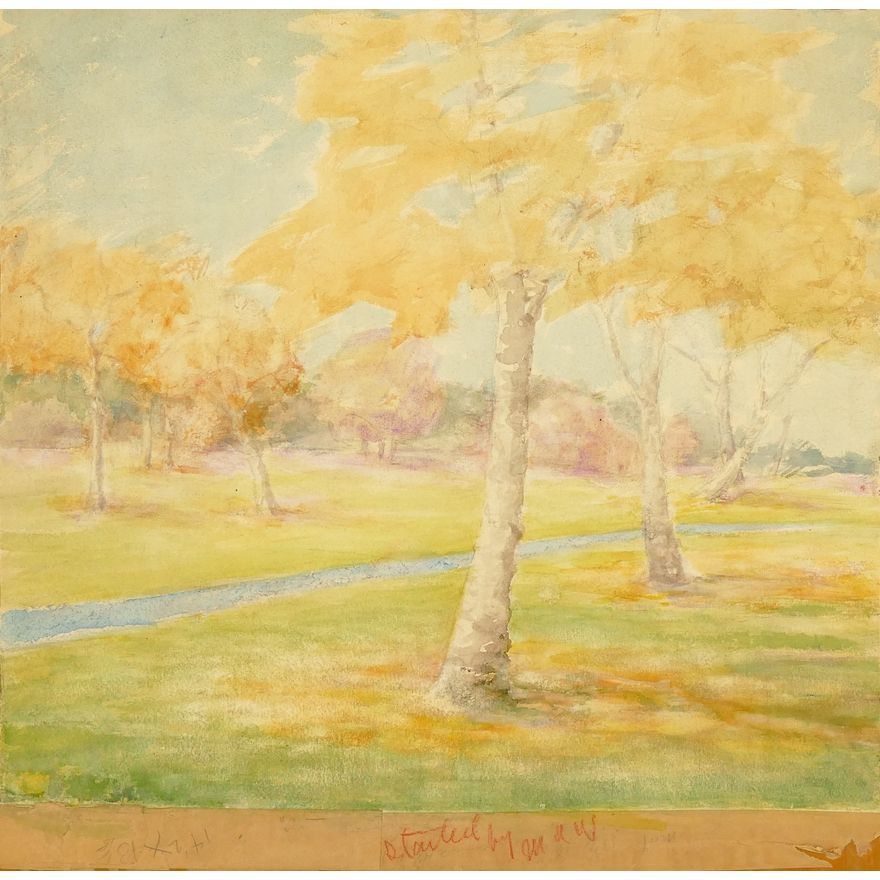 Myra Wiggins ''Autumnal Landscape'' Watercolor Mounted to Panel