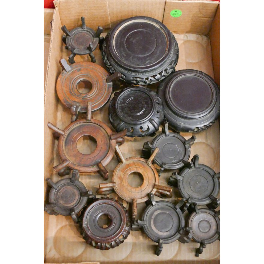 Box Old Chinese Wood Bowl Stands etc.