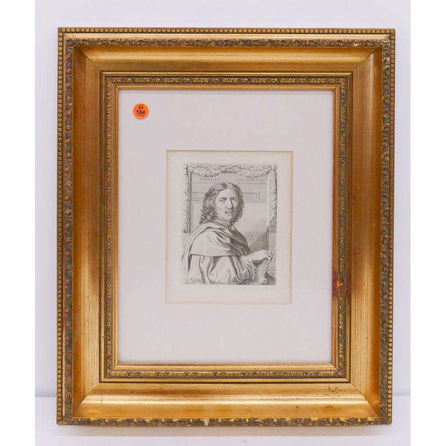 Antique Nicolas Poussin Portrait Engraving Framed- 19x16''
