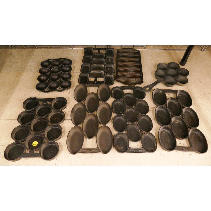 8pc Antique Cast Iron Specialty Pans- 10'' to 14''