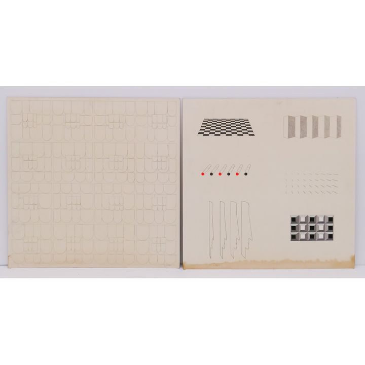 2pc Wendell Brazeau Op Art Original Drawings on Board- AS IS- 30x30'' each