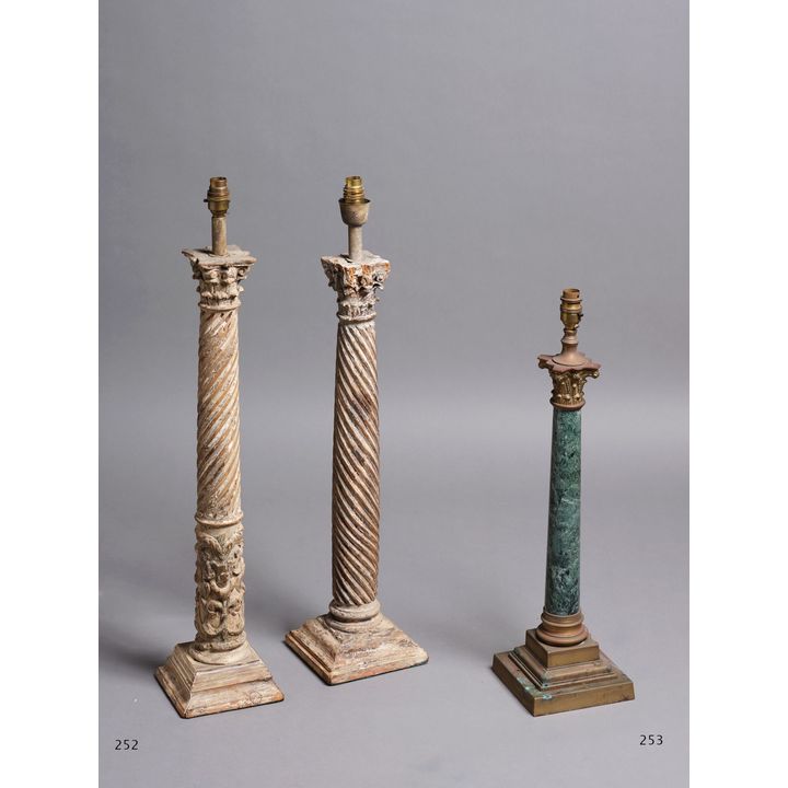 Two matching carved wood table lamps