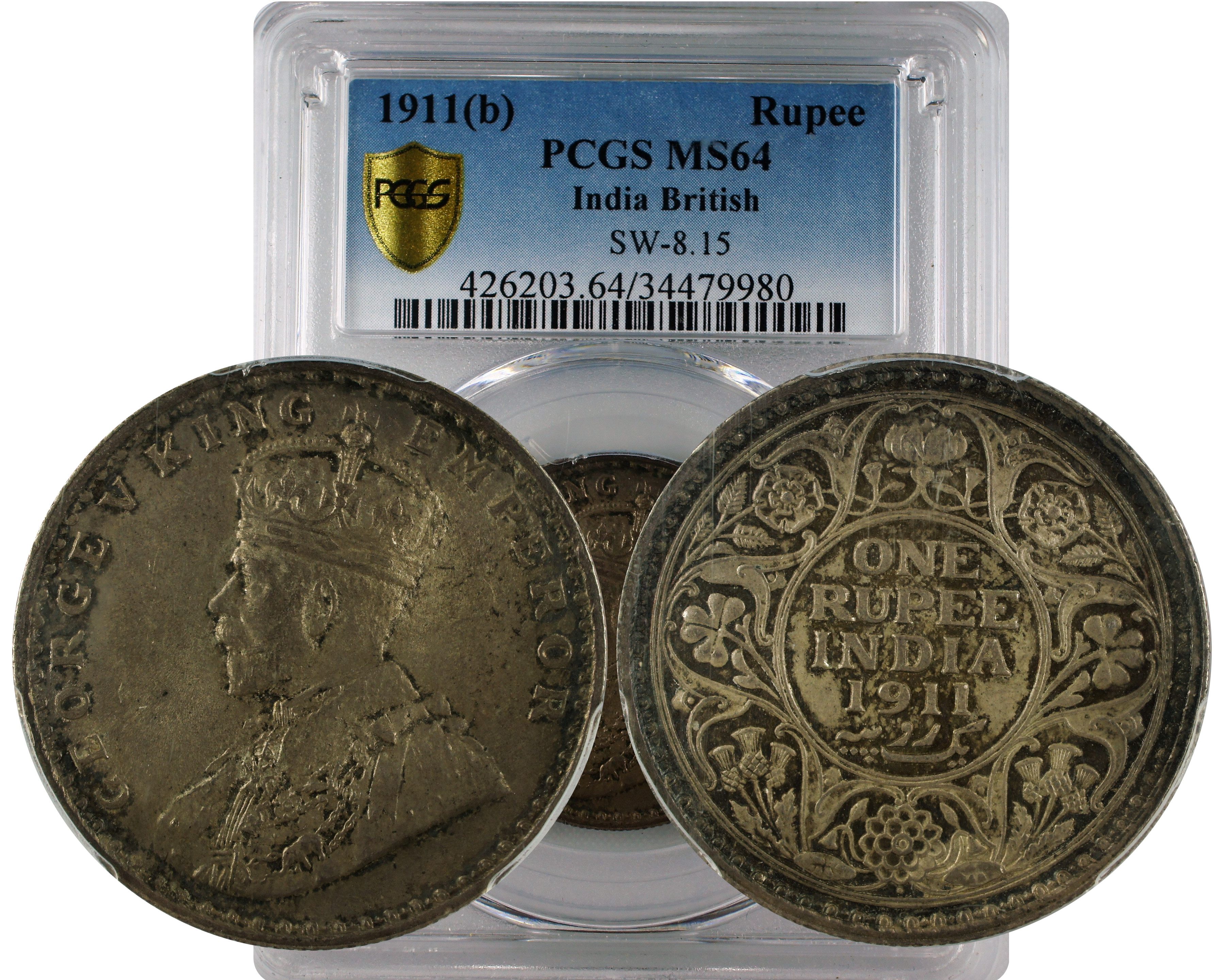 1911 B INDIA RUPEE MS64 SW-8.15
