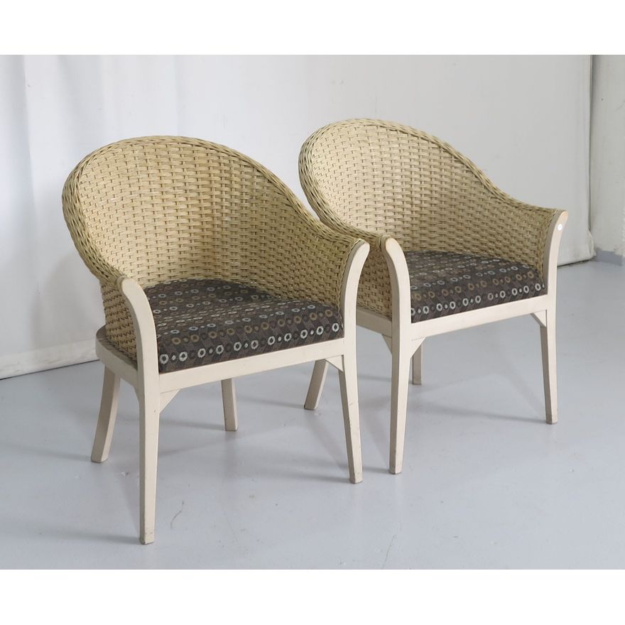 PAIR OF WICKER AND WOOD TUB CHAIRS