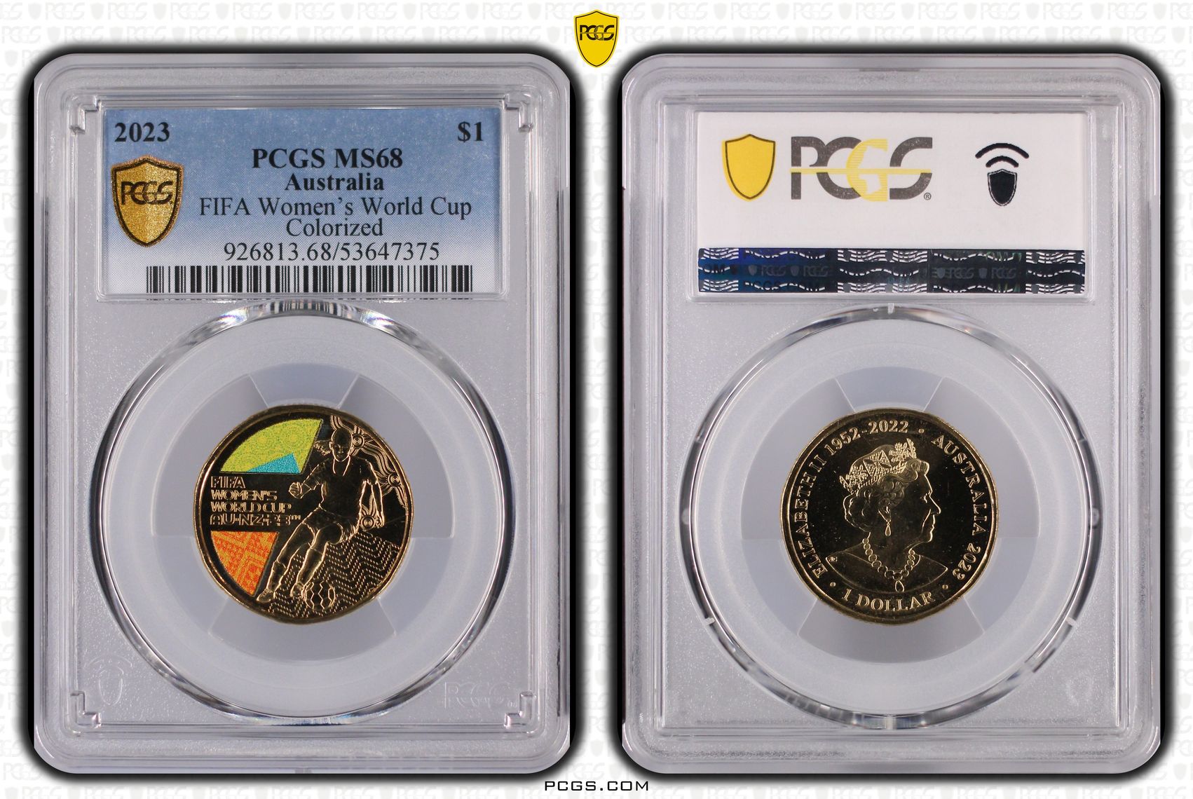 348 · FIFA Women's World Cup Colourised, One Dollar, 2023, PCGS MS68