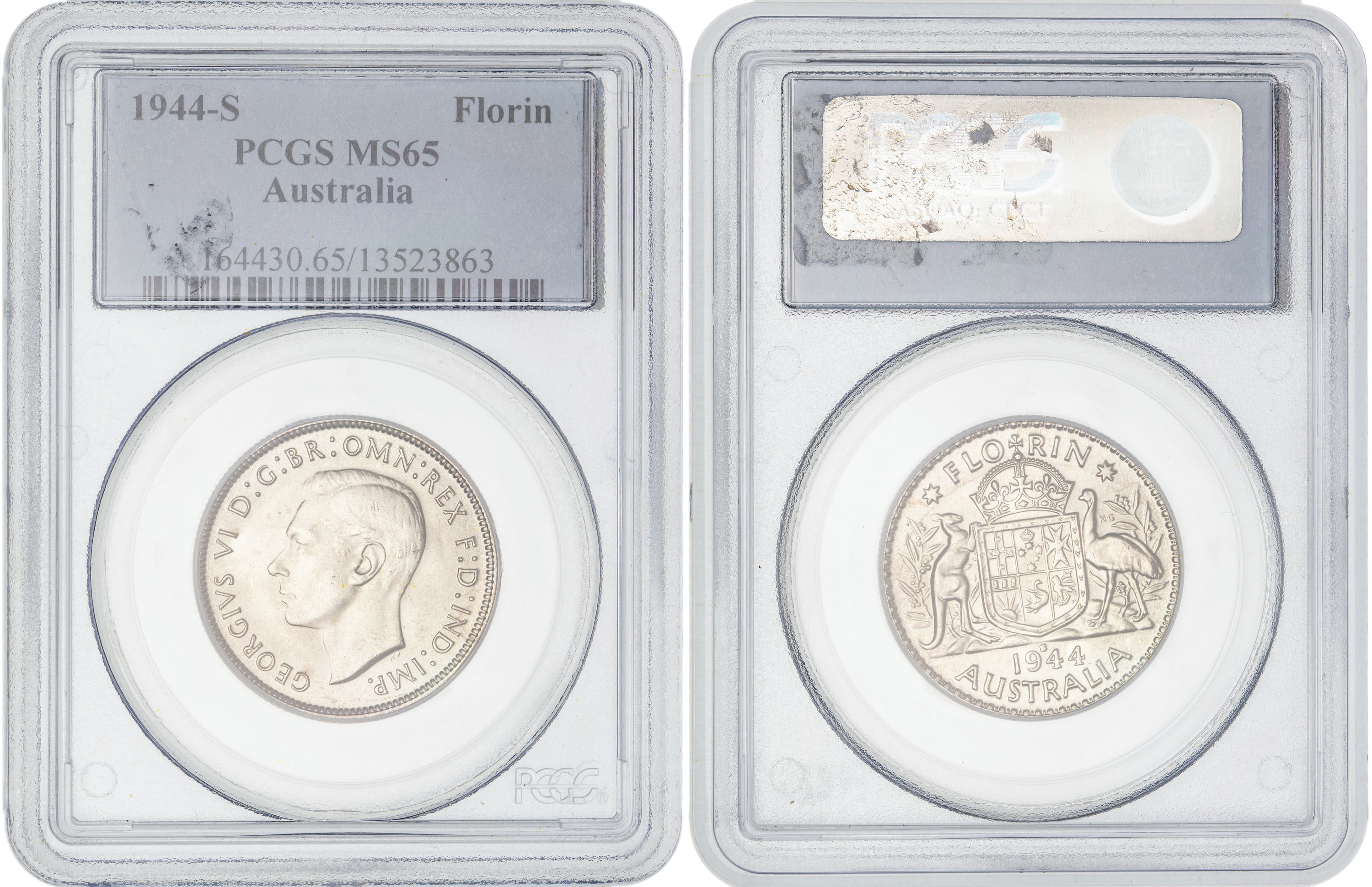 George VI, Florin, 1944-S, PCGS MS65