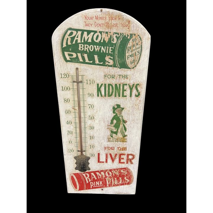Ramon's Brownie Pink Kidney Pills For The Liver Wooden Thermometer