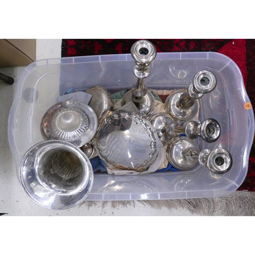 Tote Silverplated Candlesticks & Urn Etc