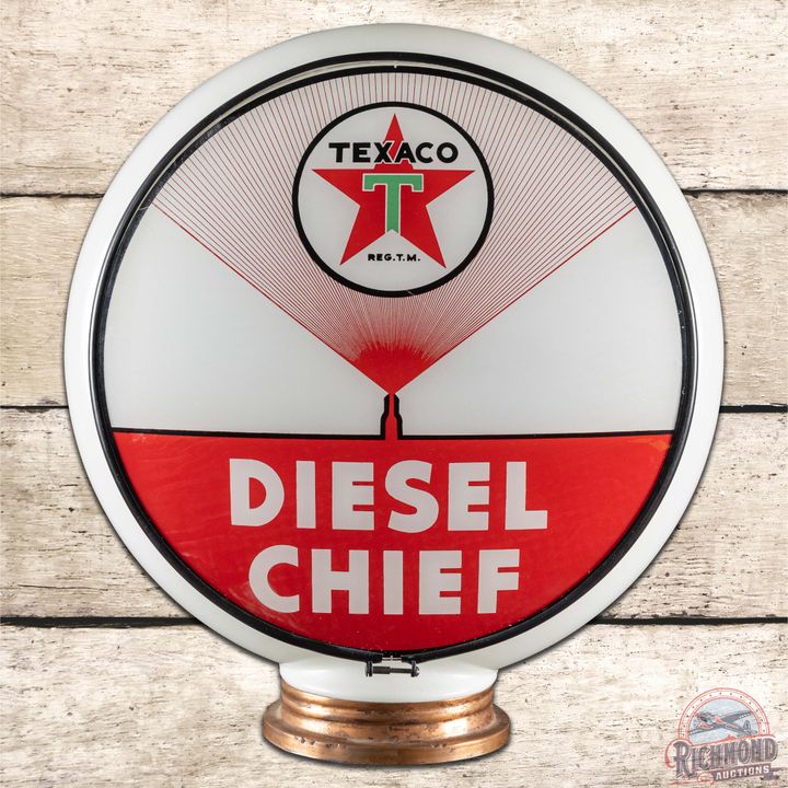 Texaco Diesel Chief Single 13.5" Lens w/ Gill Milk Glass Gas Pump Globe Body