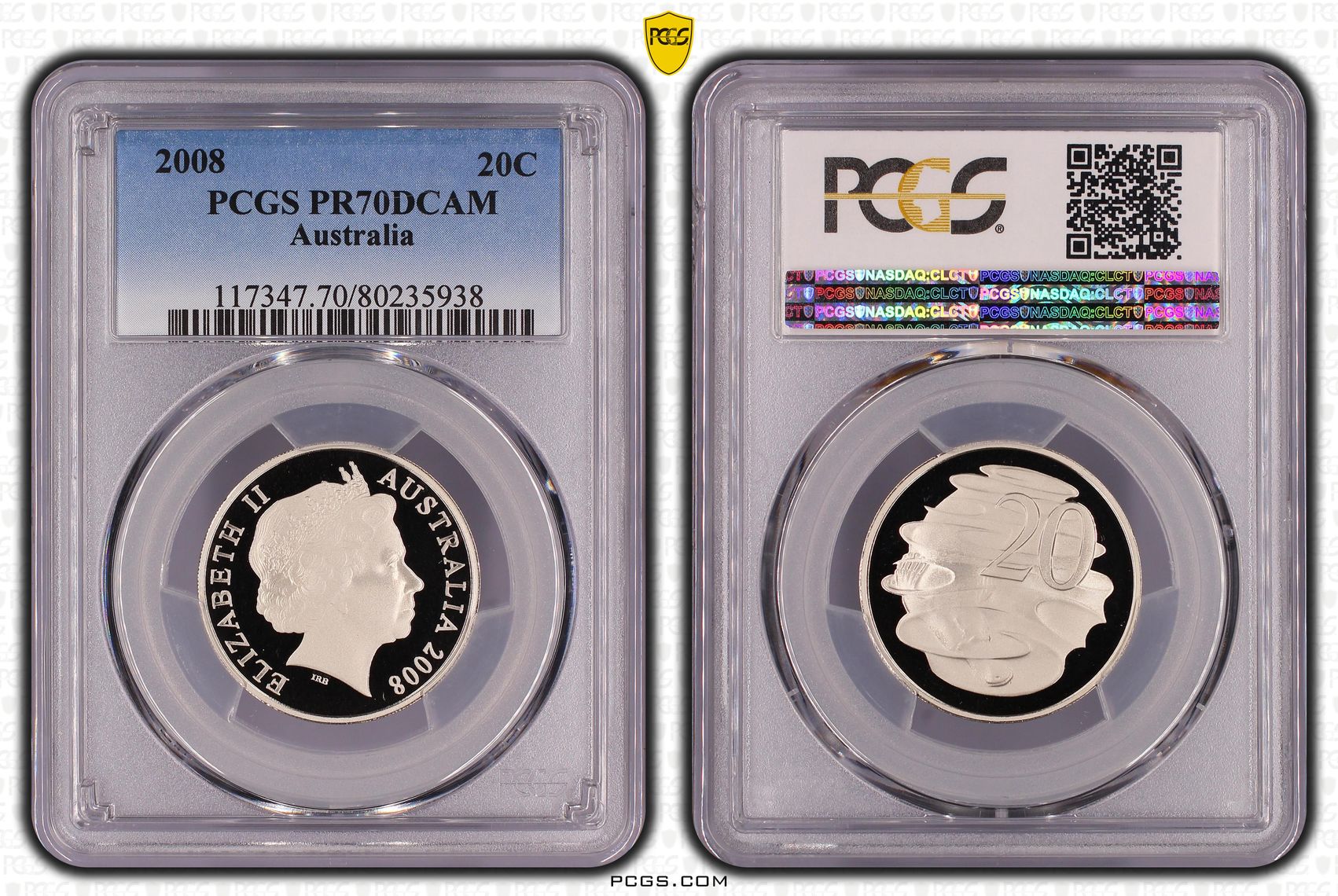 Top pop, Twenty Cent, 2008, PCGS PR70DCAM