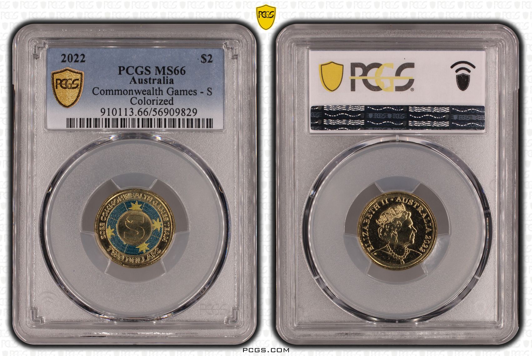 Commonwealth Games - S Colourised, Two Dollar, 2022, PCGS MS66