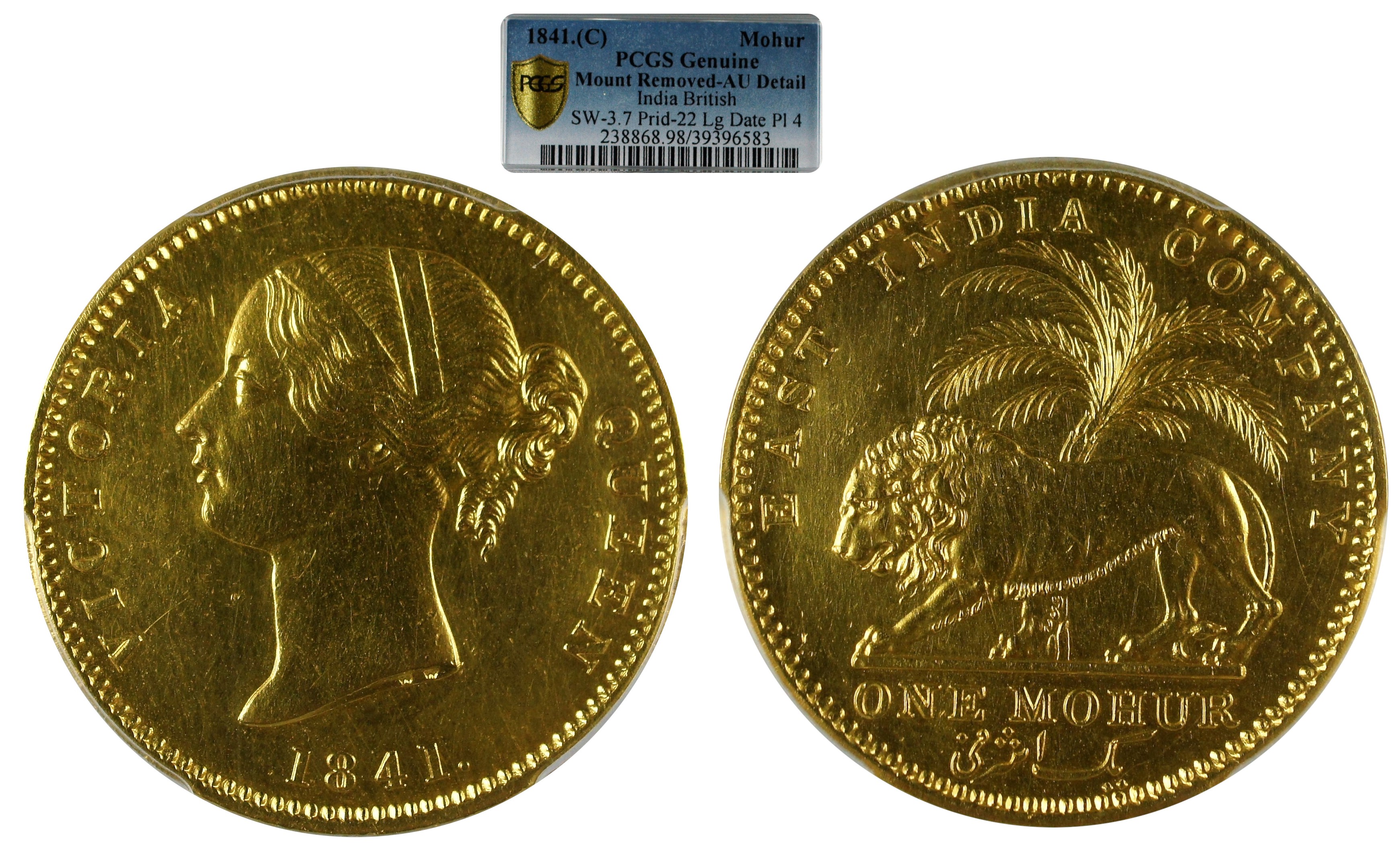 India British 1841. C Gold Mohur PCGS AU Details