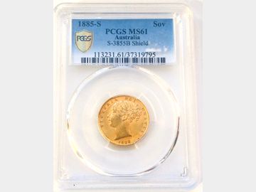 1885 Queen Victoria Young Head Sydney Mint Shield Gold Sovereign PCGS graded MS61