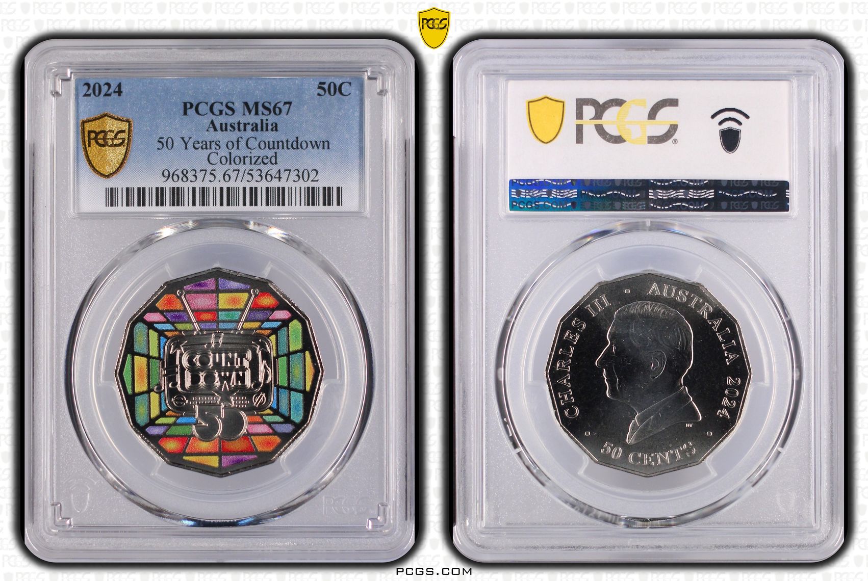 186 · 50 Years of Countdown Colourised, Fifty Cent, 2024, PCGS MS67