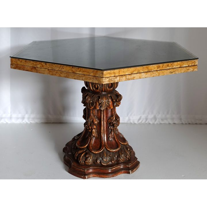 MARBLE TOPPED CARVED WOODEN CENTRE TABLE