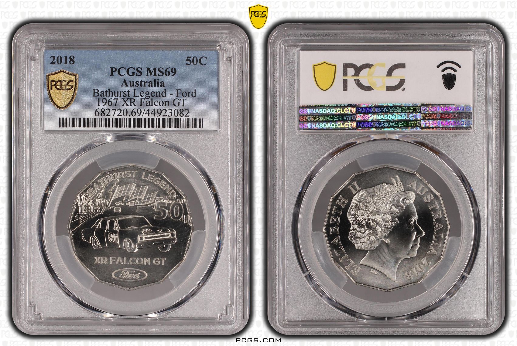 2018 Australia Fifty Cent, 50c Bathurst Legend - Ford 1967 XR Falcon GT PCGS - MS69 -082