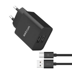 Astrum 5V 2.4A Dual USB Fast Wall Charger + USB-C Cable Pro Dual U24 Black|
