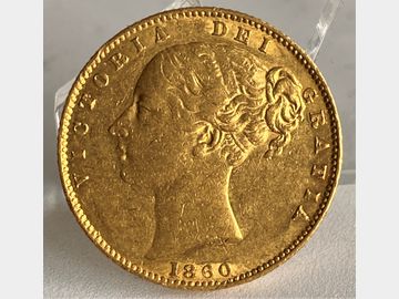 1860 VICTORIA YOUNG HEAD 'LARGE O' SHIELD GOLD SOVEREIGN