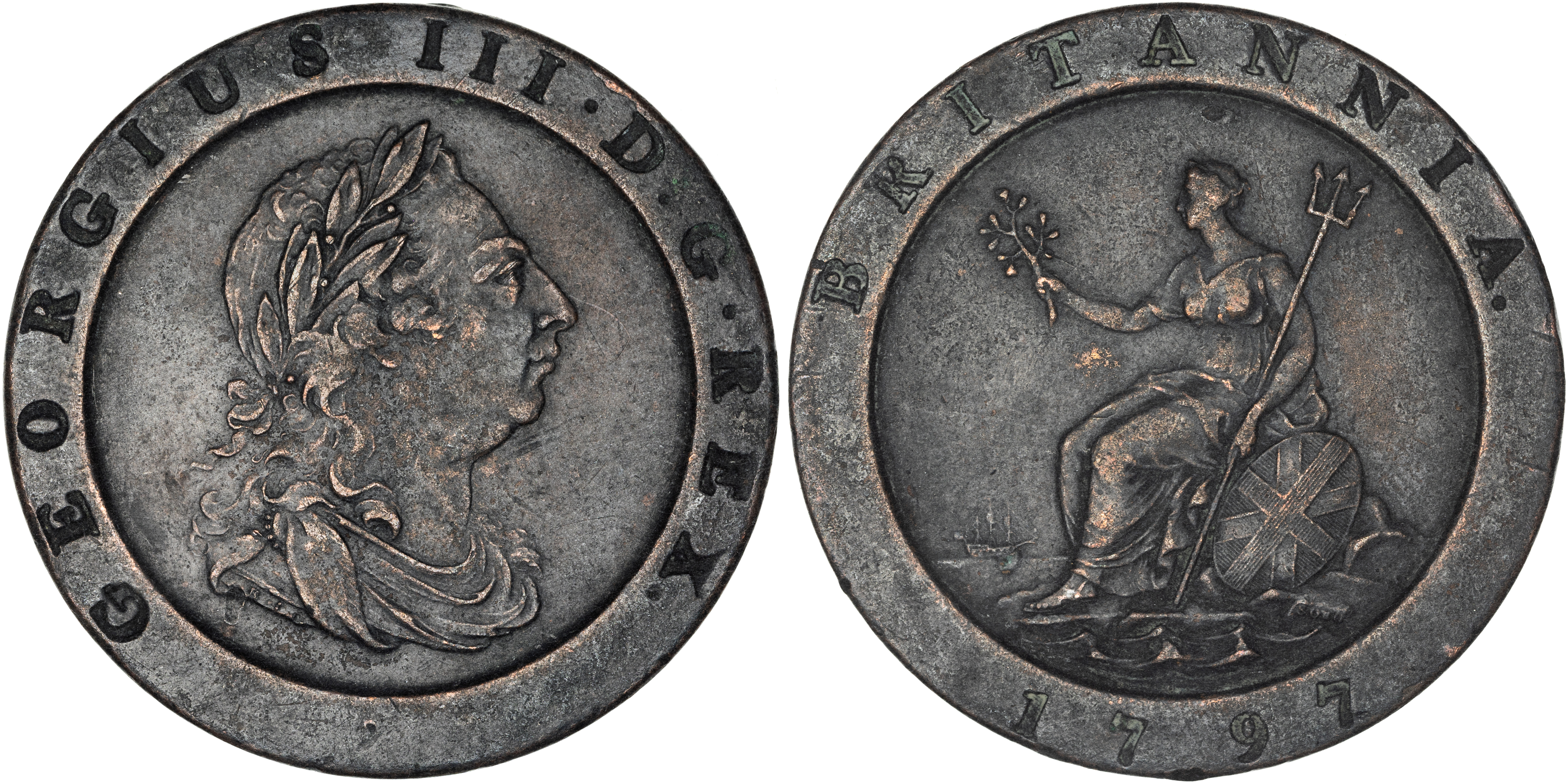 Great Britain, George III, Two Pence, 1797, aEF