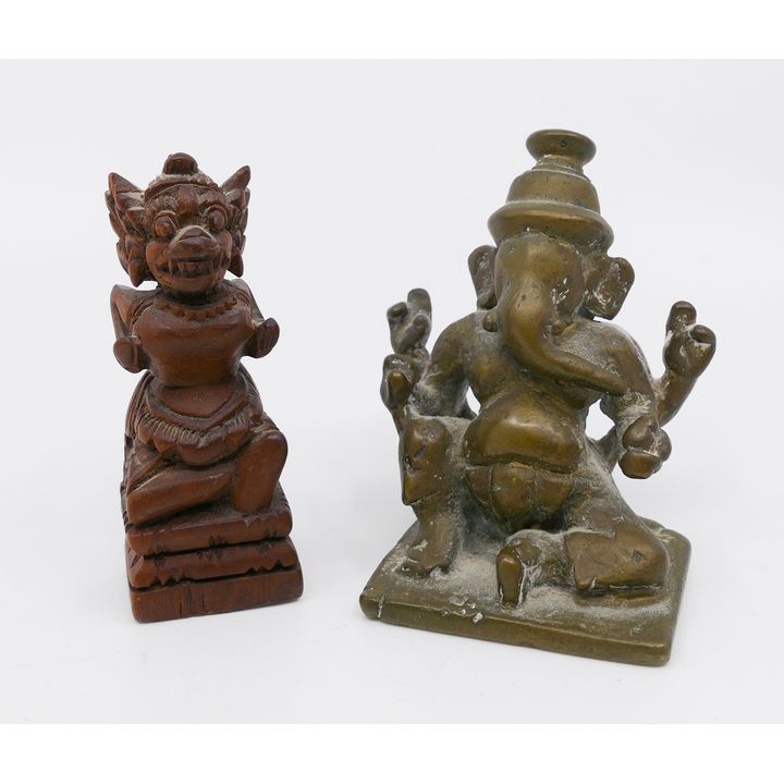 2pc Antique Bronze Ganesh Figure Etc- 2.5''