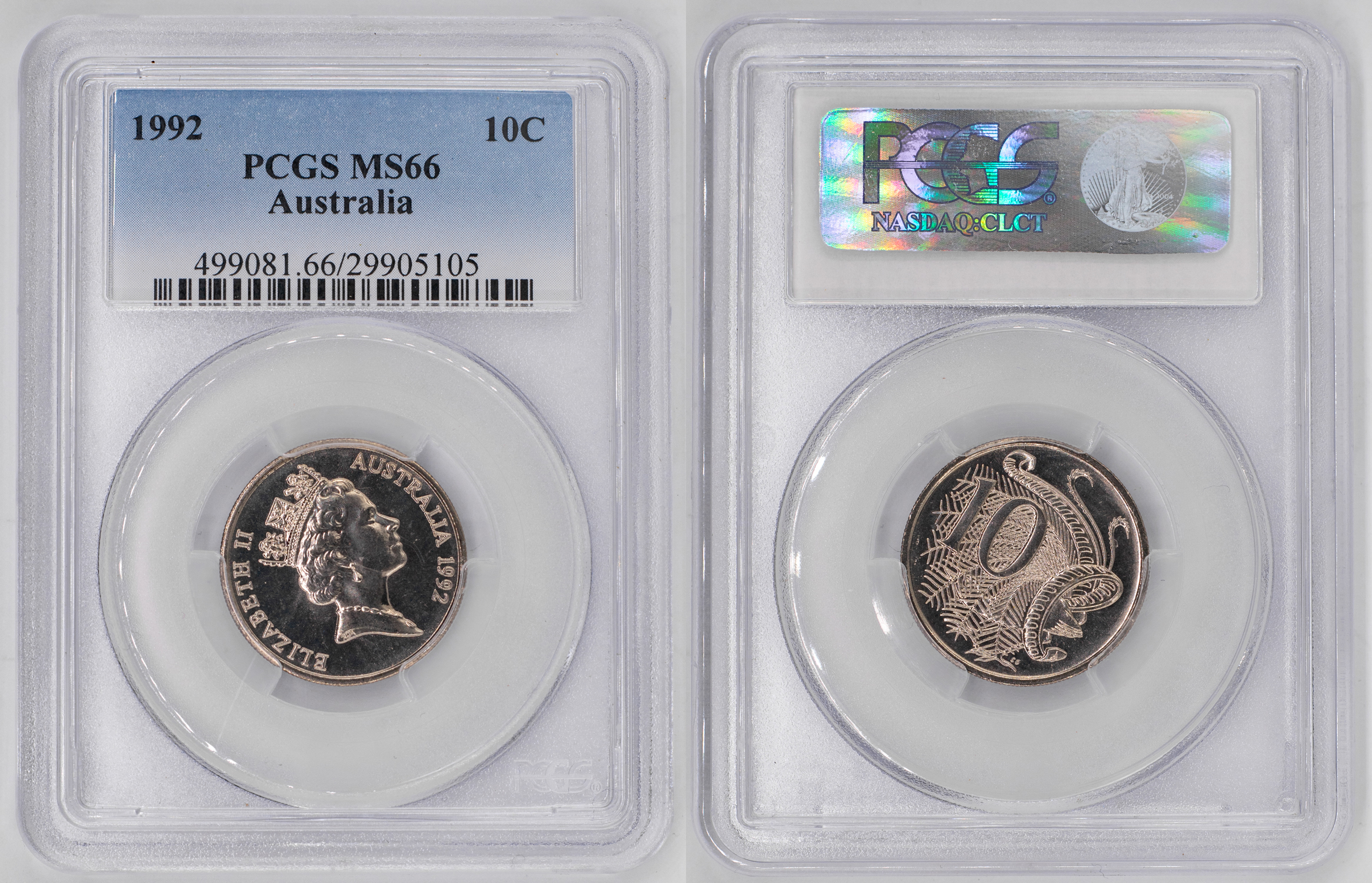 Elizabeth II, Ten Cent, 1992, PCGS MS66
