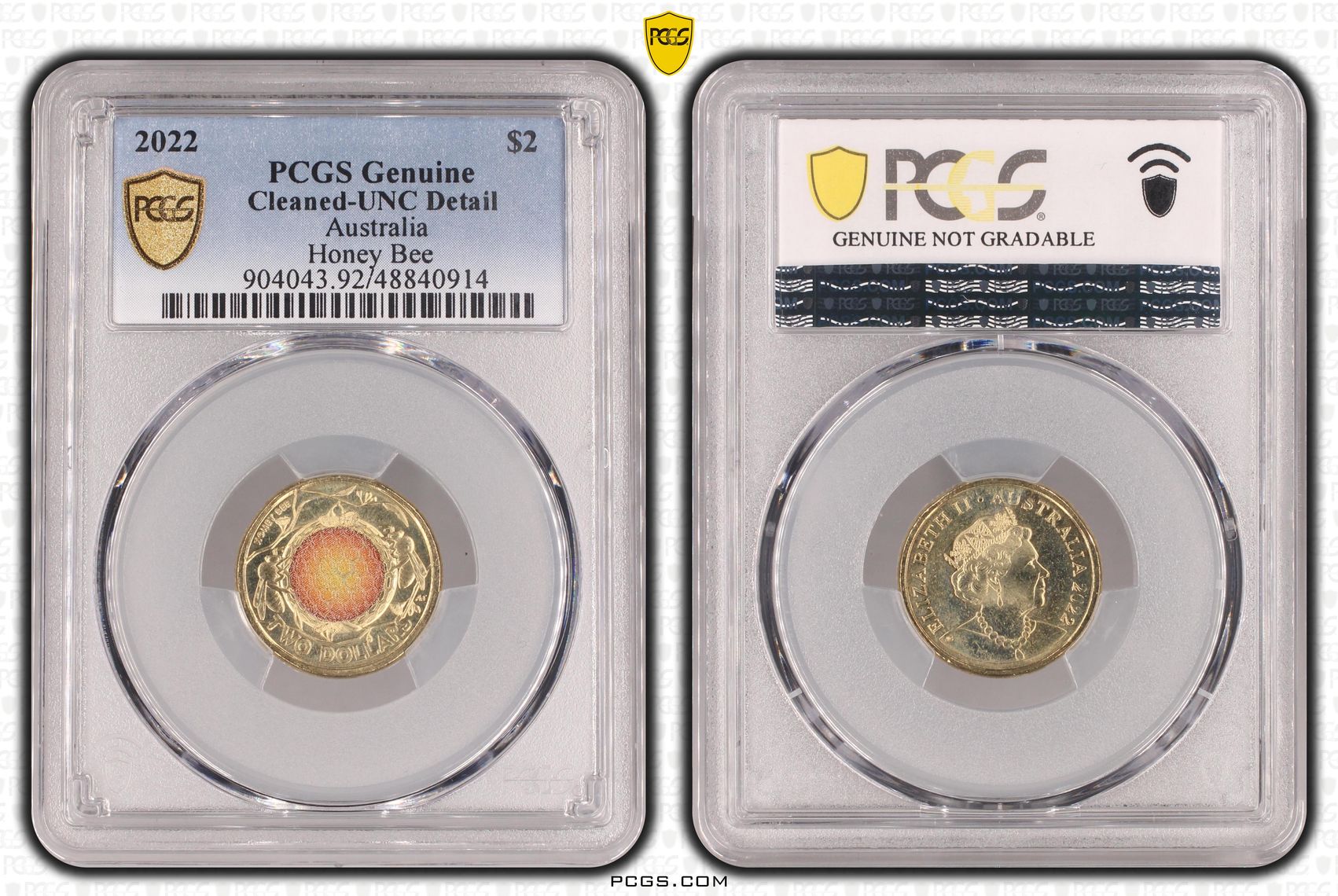 Honey Bee Colorized, Two Dollar, 2022, PCGS Genuine - UNC Details (92 - Cleaned)